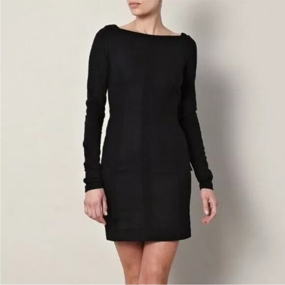 DVF Diane Von Furstenberg 4 Dress LBD Black CARITA Boat Neck Sheath Stretch Knit